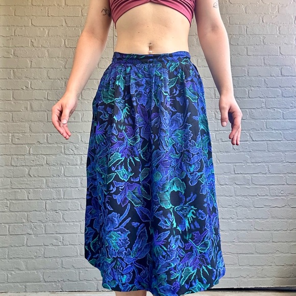 Vibrant Blue and Green A-Line Skirt - Picture 1 of 4